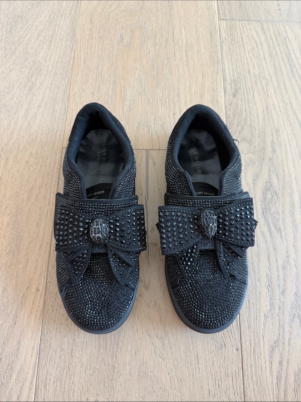 Kurt Geiger Black Rhinestone Bow Slip-On Sneakers for Kids Size 5